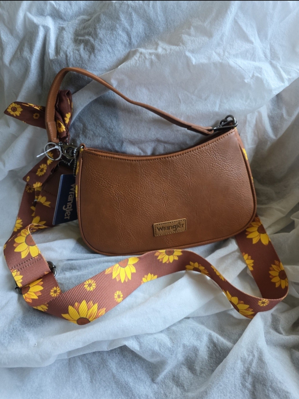Wrangler Brown Shoulder Bag with Yellow Sunflower Strap